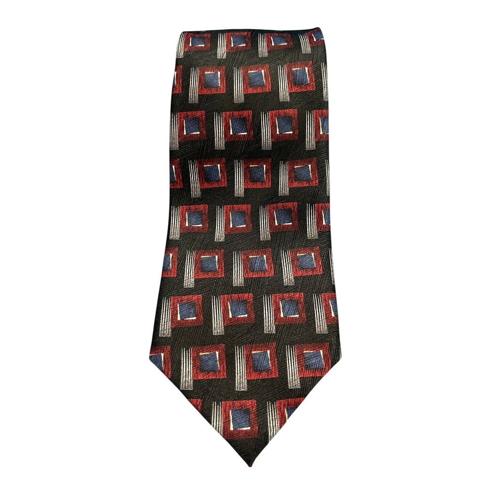 JZ RICHARDS Black/Red/Multi ART DECO PRINT Made In USA SILK Men's NECK TIE